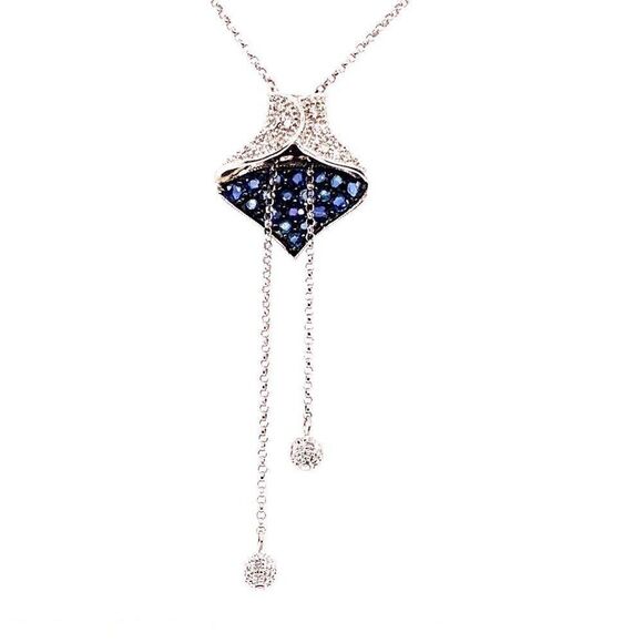 Diamond Sapphire Necklace 1.30 CTW Women Certified $3,950 822574 - Picture 1 of 10